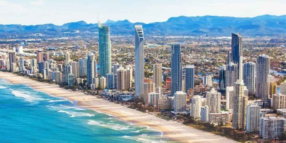 Aerial view of Gold Coast beach.